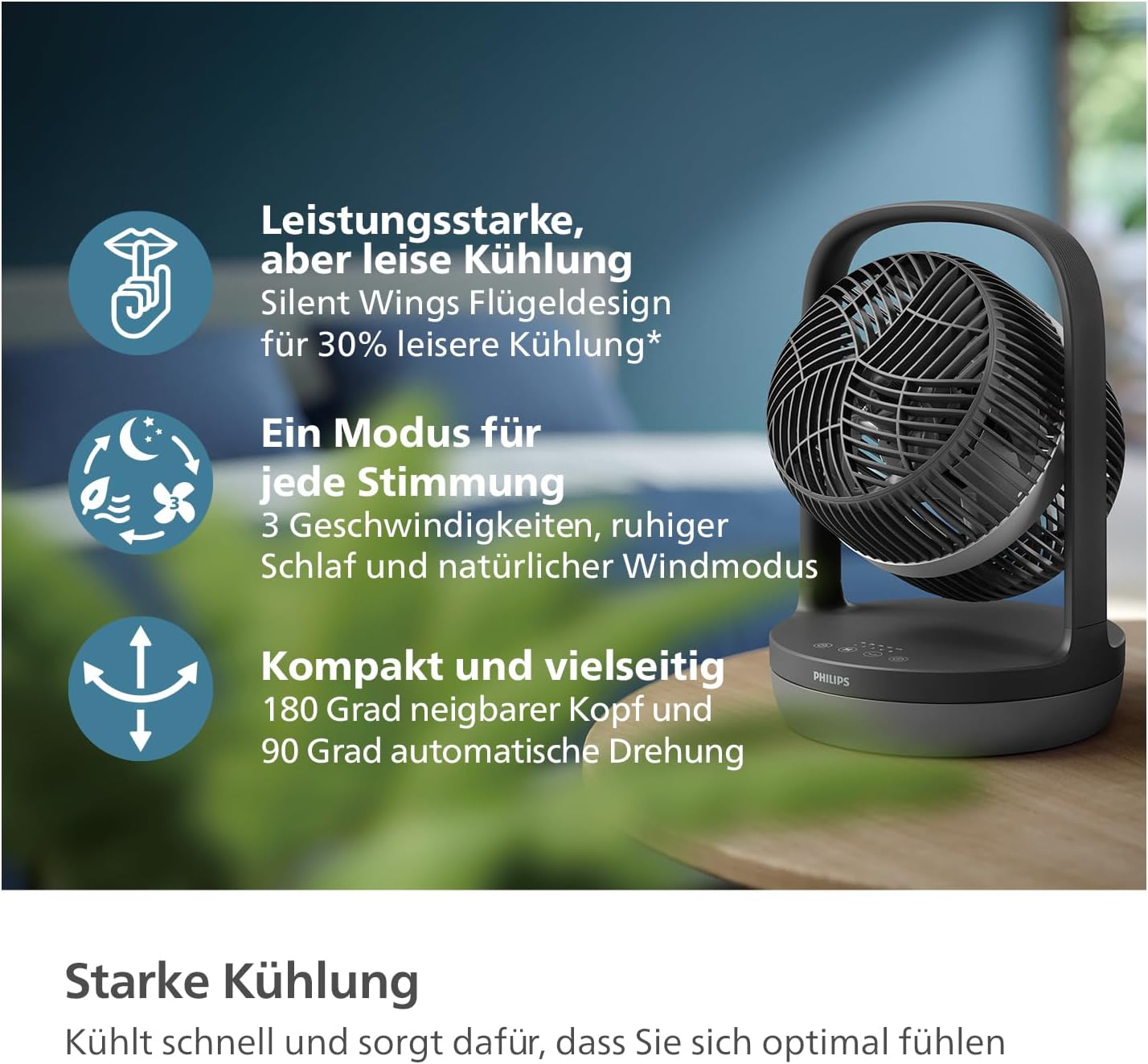 Philips Series 3000 Tischventilator mit Oszillation Schwarz (CX3050/01)