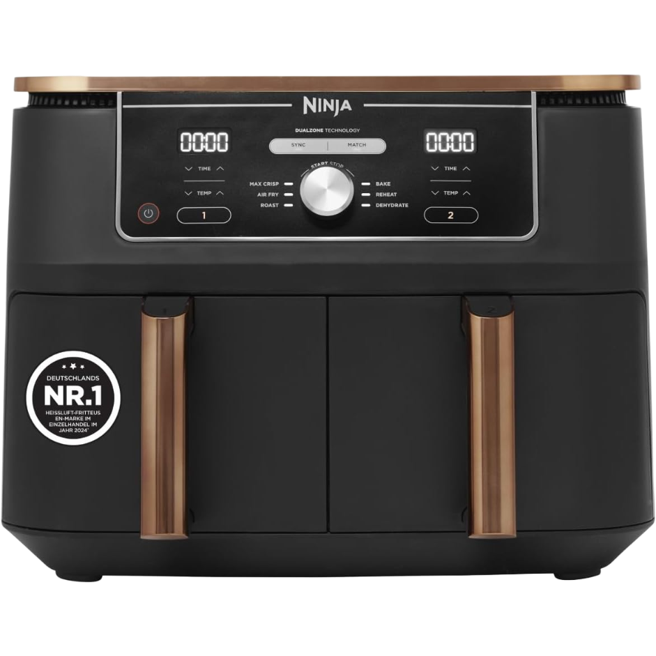 Ninja Foodi MAX Dual Zone Heißluftfritteuse 9,5L 2 Fächer Kupfer/Schwarz (AF400EUCP)