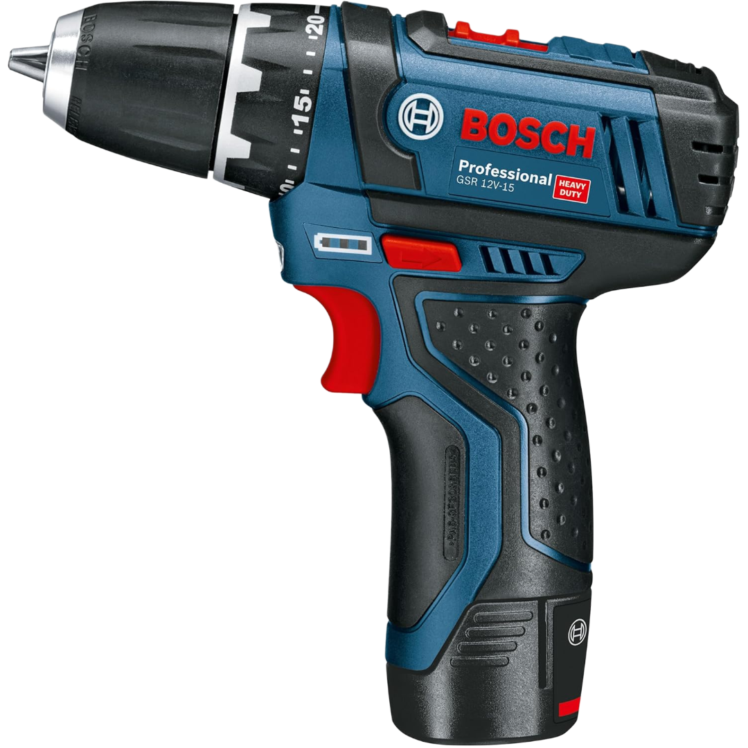 Bosch Professional Akku-Bohrschrauber GSR 12V-15 Set inkl. 2 Akkus & 39-tlg. Zubehör
