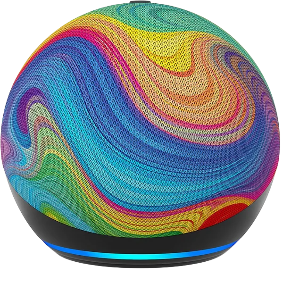 Amazon Echo Dot Kids (5. Generation) Regenbogenwirbel-Design, Smarter Lautsprecher