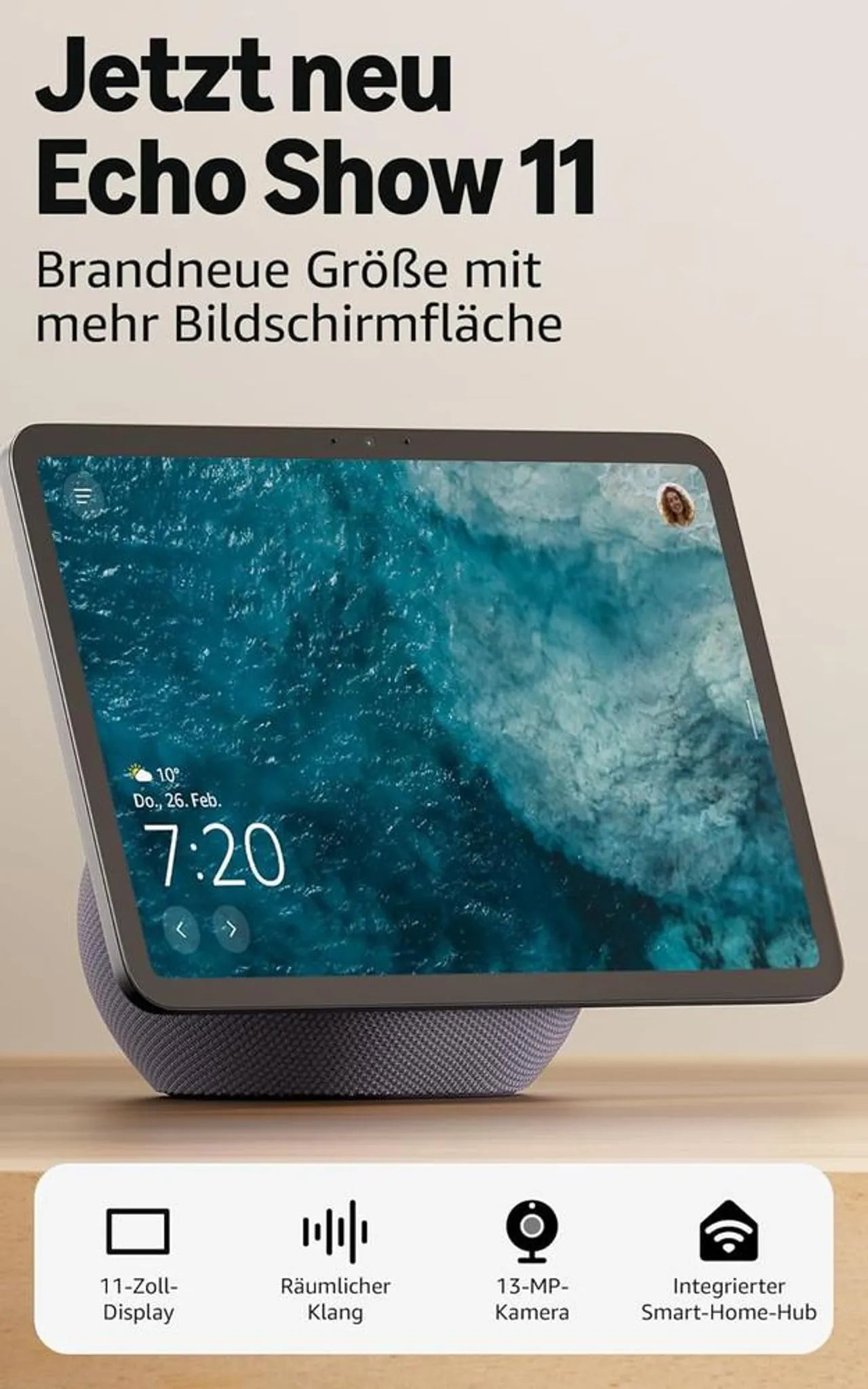 Amazon Echo Show 11 Smart Display 11" Full HD mit Alexa & Spatial Audio Glacier White & Graphite
