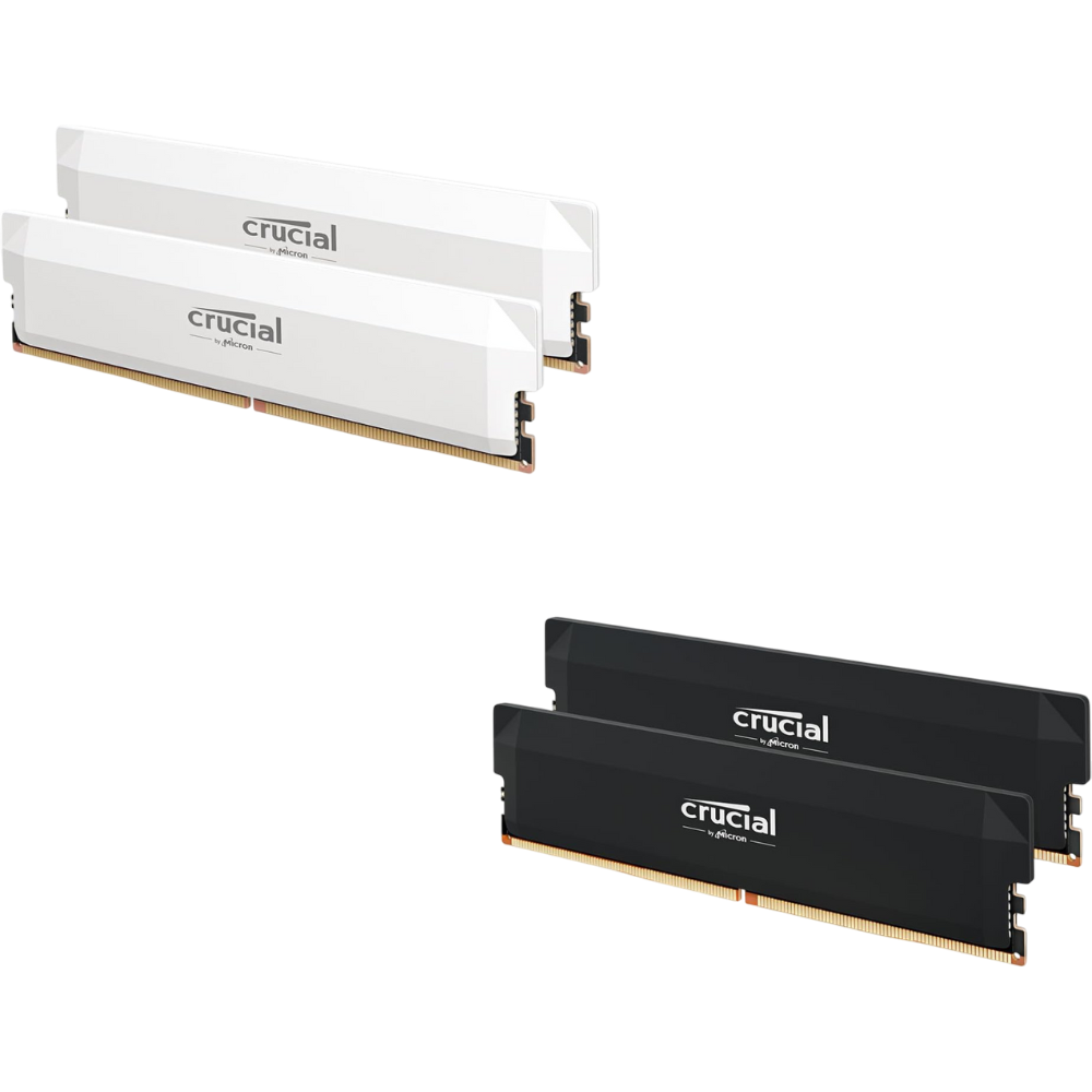 Crucial Pro RAM DDR5 32GB Kit (2x16GB) 6000MHz CL36, Overclocking Gaming, Intel XMP 3.0 / AMD EXPO, PC Memory, White / Black - CP2K16G60C36U5W