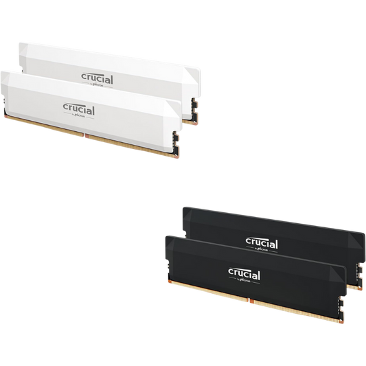 Crucial Pro RAM DDR5 32GB Kit (2x16GB) 6000MHz CL36, Overclocking Gaming, Intel XMP 3.0 / AMD EXPO, PC Memory, White / Black - CP2K16G60C36U5W