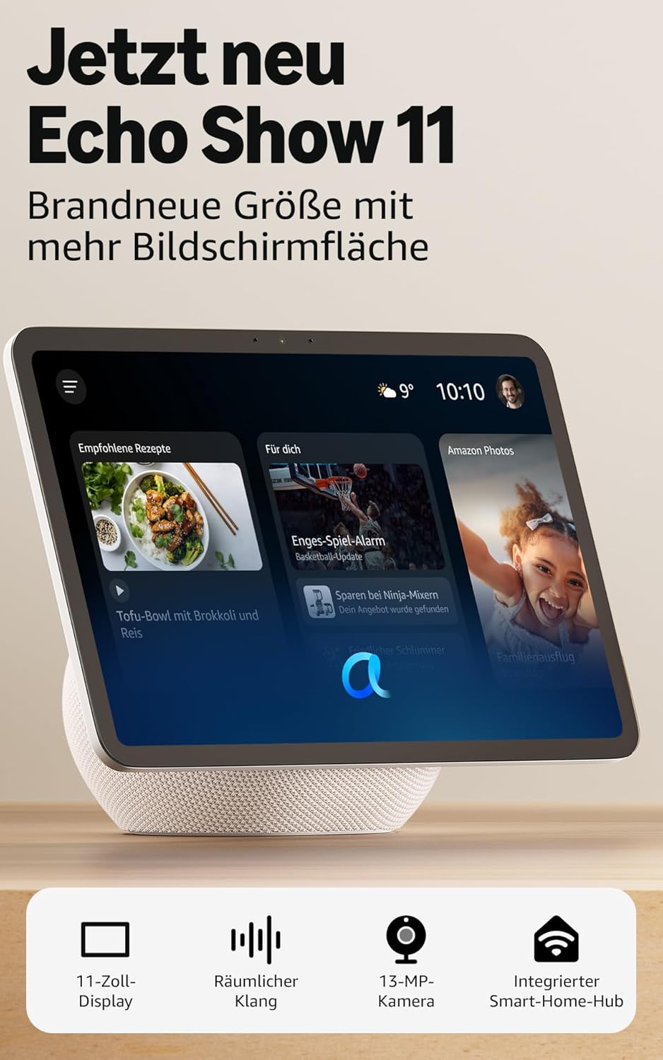 Amazon Echo Show 11 Smart Display 11" Full HD mit Alexa & Spatial Audio Glacier White & Graphite
