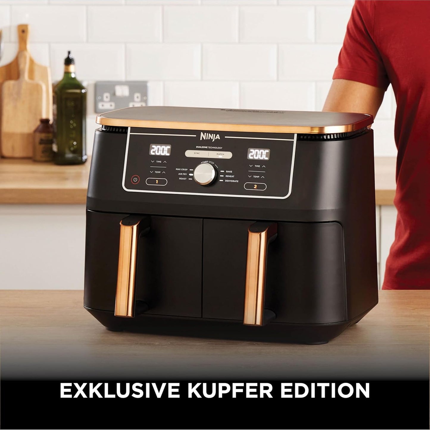 Ninja Foodi MAX Dual Zone Heißluftfritteuse 9,5L 2 Fächer Kupfer/Schwarz (AF400EUCP)