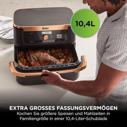 Ninja Foodi FlexDrawer Heißluftfritteuse 10,4L mit FlexDrawer Schwarz/Kupfer (AF500EUCP)