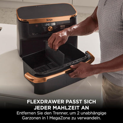 Ninja Foodi FlexDrawer Heißluftfritteuse 10,4L mit FlexDrawer Schwarz/Kupfer (AF500EUCP)