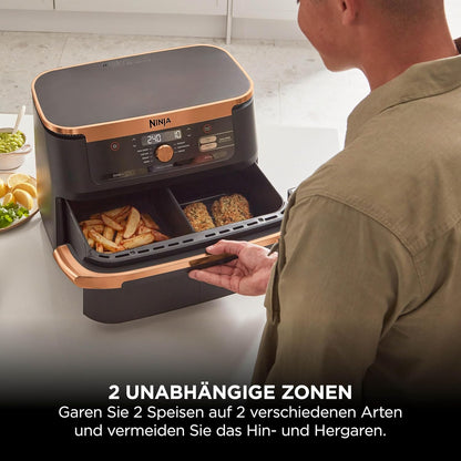 Ninja Foodi FlexDrawer Heißluftfritteuse 10,4L mit FlexDrawer Schwarz/Kupfer (AF500EUCP)