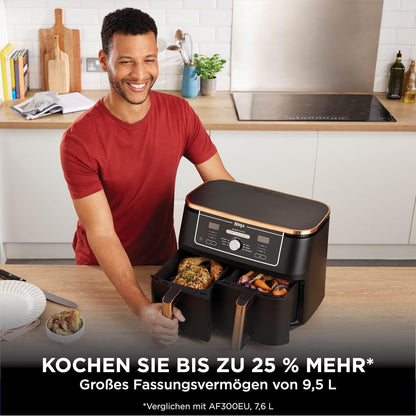 Ninja Foodi MAX Dual Zone Heißluftfritteuse 9,5L 2 Fächer Kupfer/Schwarz (AF400EUCP)
