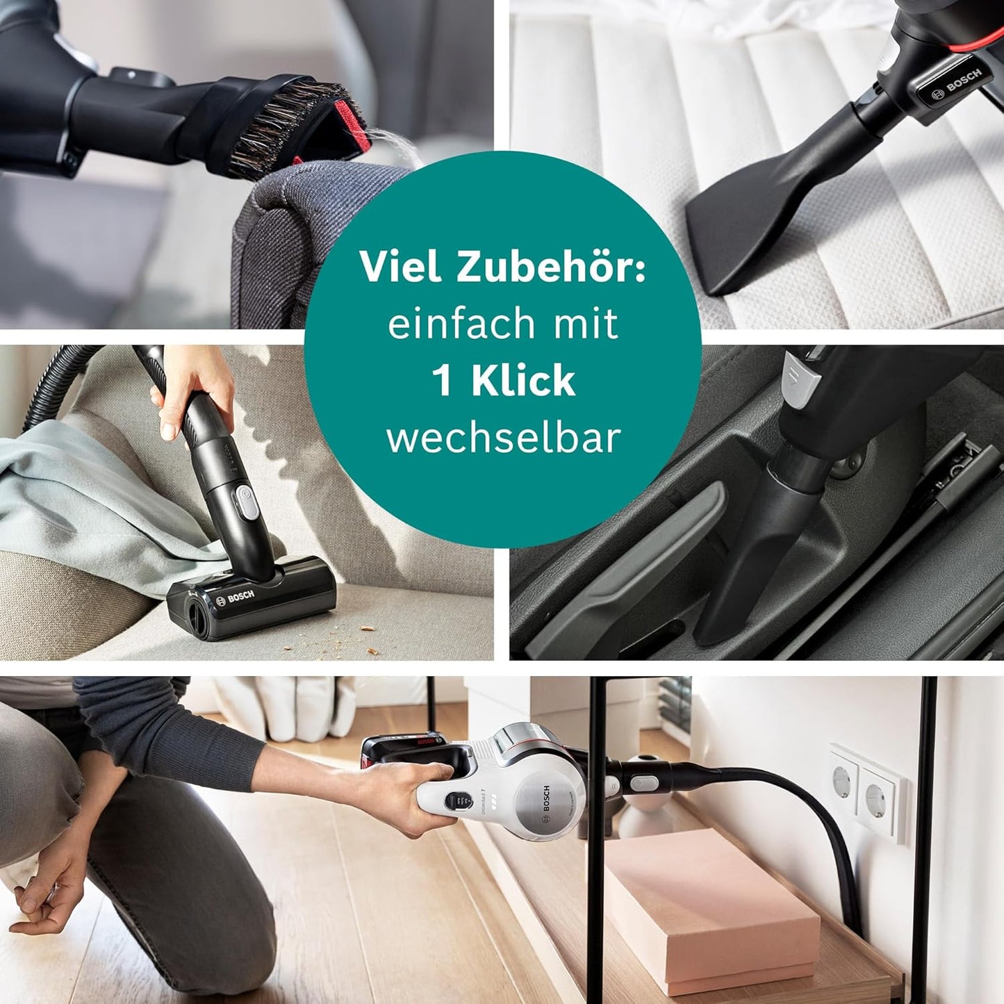 Bosch Unlimited 7 Akku-Handstaubsauger Weiß mit Wechselakku (BKS711MTB)