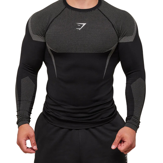 Gymshark Onyx 5.0 Seamless Long Sleeve T-Shirt - Black/Light Grey
