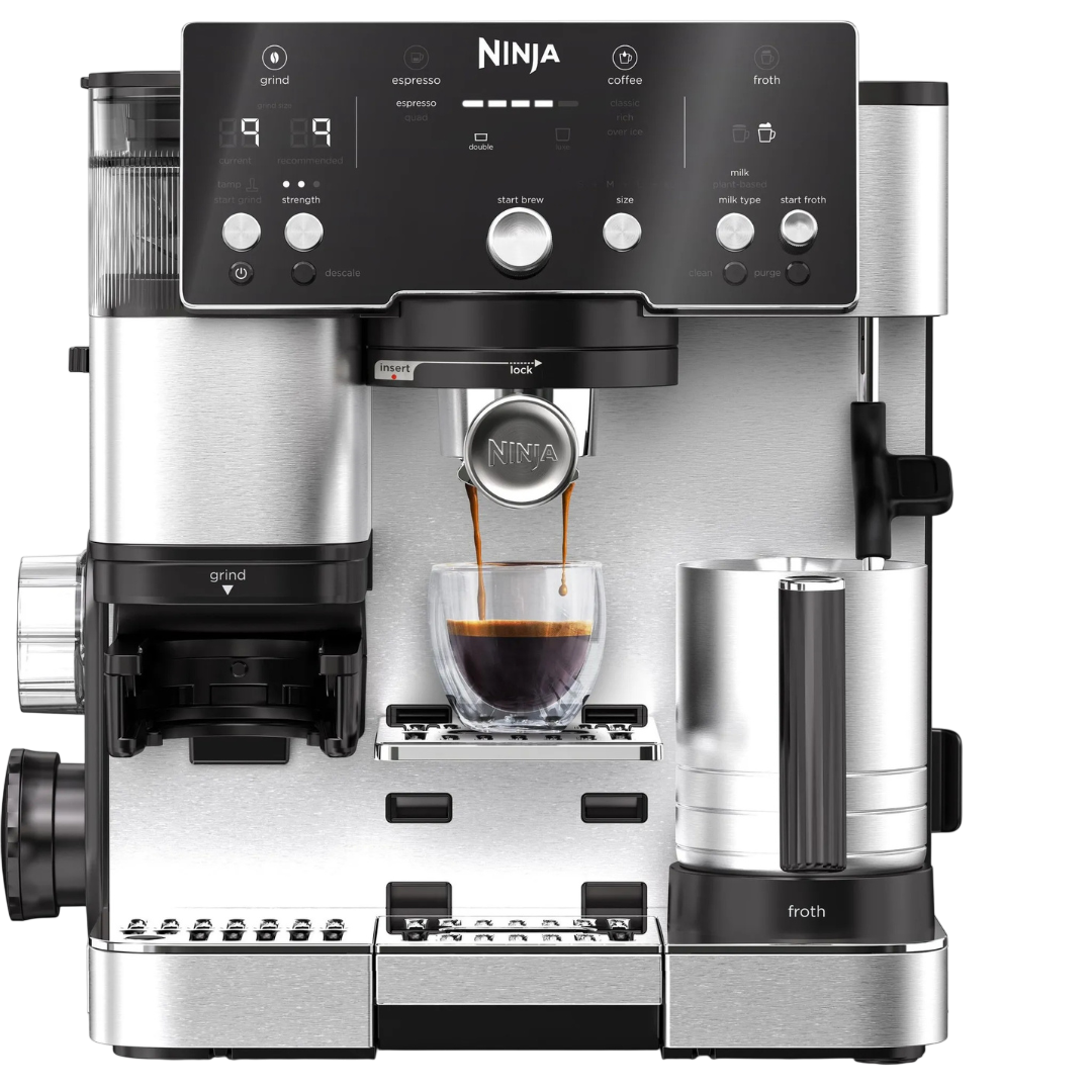 Ninja Luxe Essential ES501EU 2-in-1 Espresso Kaffeemaschine mit Mahlwerk & Milchaufschäumer Silber