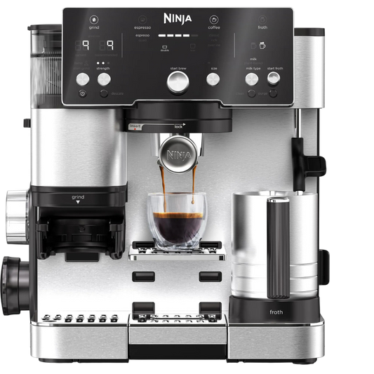 Ninja Luxe Essential ES501EU 2-in-1 Espresso Kaffeemaschine mit Mahlwerk & Milchaufschäumer Silber