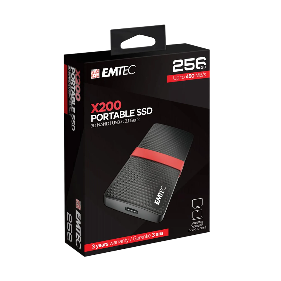 Emtec X200 USB-C SSD 256GB USB 3.2 Gen 1 bis 450MB/s Schwarz/Rot