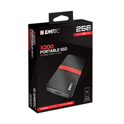 Emtec X200 USB-C SSD 256GB USB 3.2 Gen 1 bis 450MB/s Schwarz/Rot
