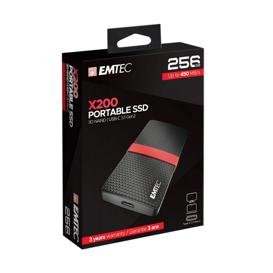 Emtec X200 USB-C SSD 256GB USB 3.2 Gen 1 bis 450MB/s Schwarz/Rot