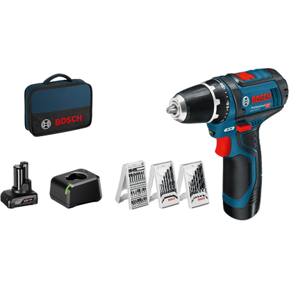Bosch Professional Akku-Bohrschrauber GSR 12V-15 Set inkl. 2 Akkus & 39-tlg. Zubehör
