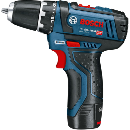 Bosch Professional Akku-Bohrschrauber GSR 12V-15 Set inkl. 2 Akkus & 39-tlg. Zubehör