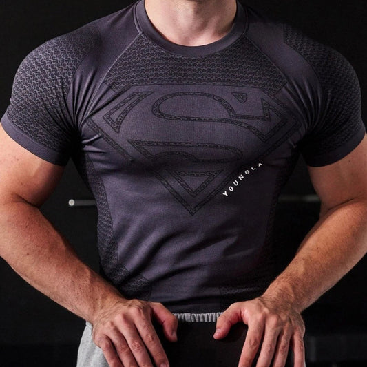 Young La Superman Gym Compression Tee 4117 Charcoal